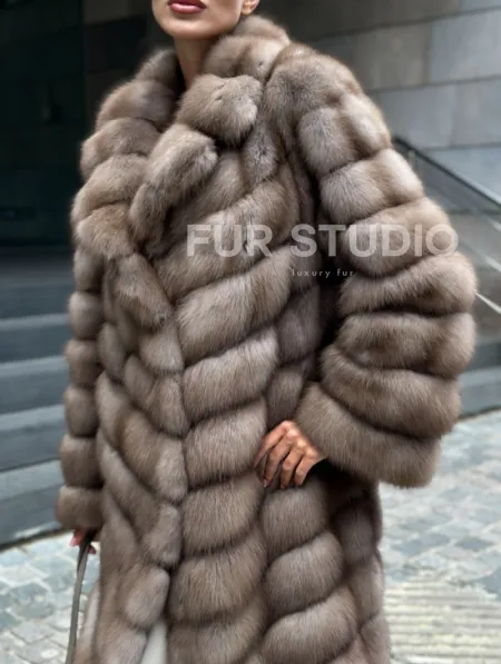 Пальто из меха куницы цвет Tortora - фото 1