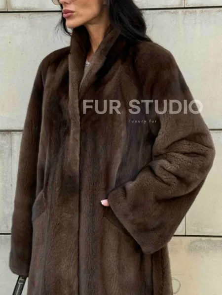 Норковая шуба, цельный мех PREMIUM COLLECTION VELVET - цвет соболь - фото 3