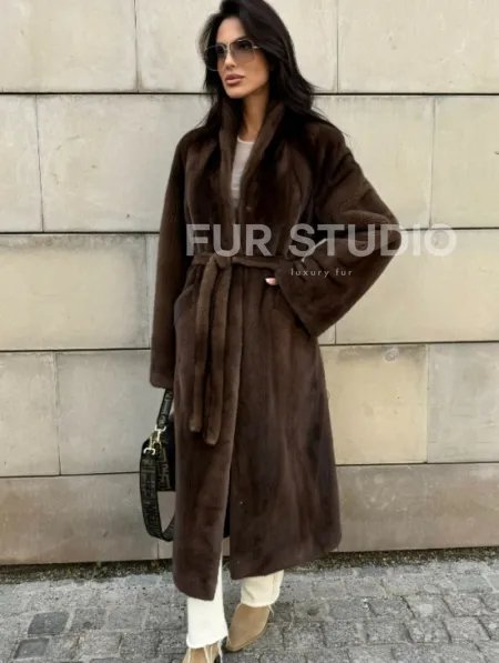 Норковая шуба, цельный мех PREMIUM COLLECTION VELVET - цвет соболь - фото 6