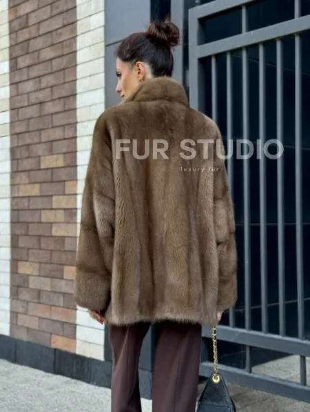 Шуба норковая пастель - стойка воротник - фото 8