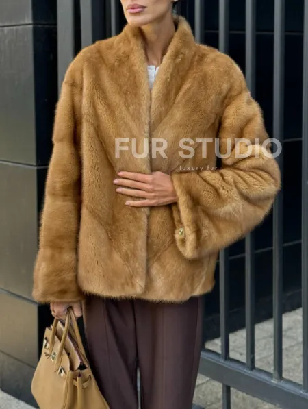 Норковый жакет Gold воротник V-образный - фото 4