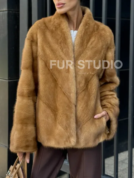 Норковый жакет Gold воротник V-образный - фото 1