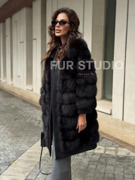 Пальто из куницы с отделкой кашемира - фото 0