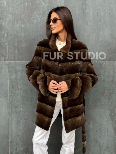 Шуба из кролика с норковым воротником - фото 3