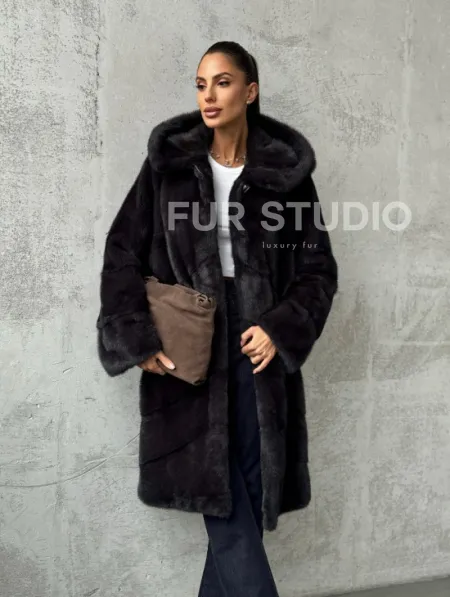 Норковая женская шуба с капюшоном - фото 7