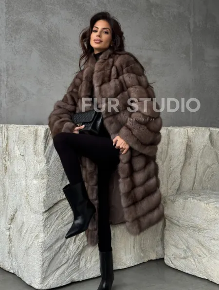 Шуба из куницы V-образный воротник - фото 9