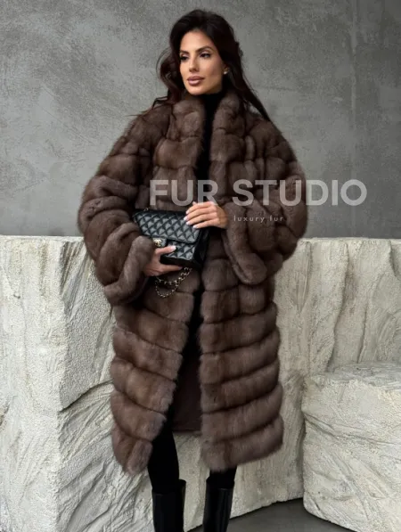 Шуба из куницы V-образный воротник - фото 6