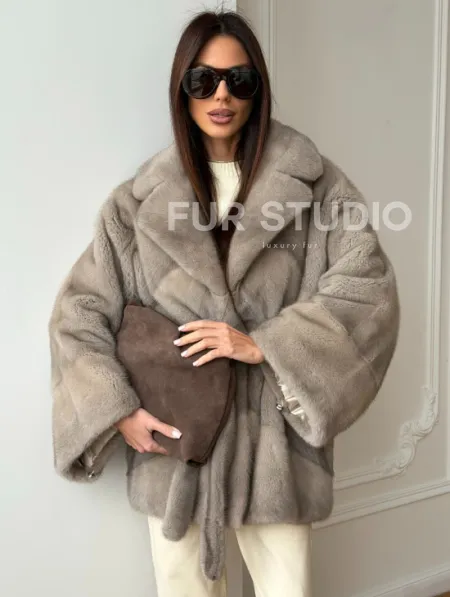 Норковый полушубок в натуральном цвете Silver - фото 10