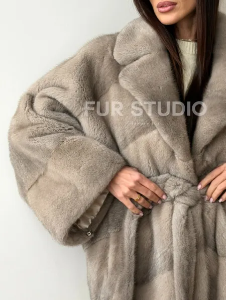 Норковый полушубок в натуральном цвете Silver - фото 1