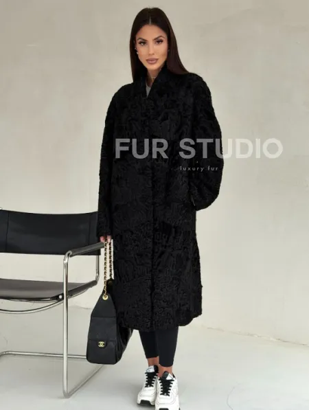 Черная шуба из каракуля - фото 0