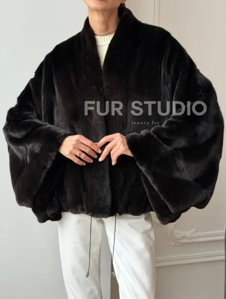 Короткая норковая шуба - пончо - фото 2