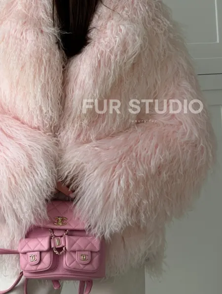 Шуба из меха ламы - цвет розовый - фото 2