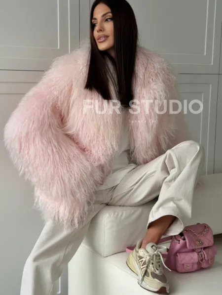 Шуба из меха ламы - цвет розовый - фото 3
