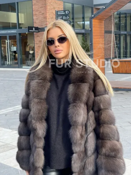 Шуба из меха соболя, воротник шаль - фото 1