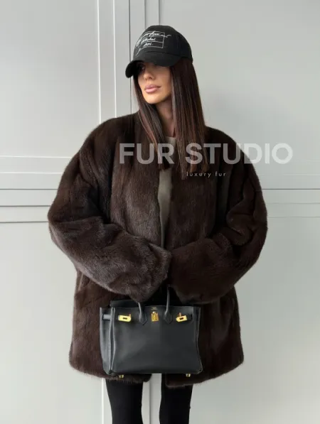 Куртка из норки с V - образным воротом - фото 12