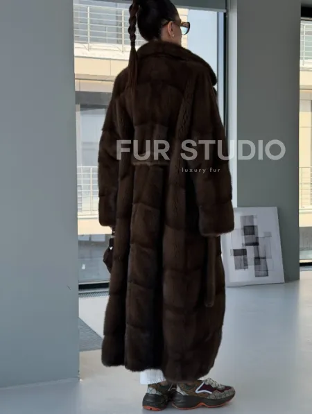 Коричневая норковая шуба - кимоно - фото 5