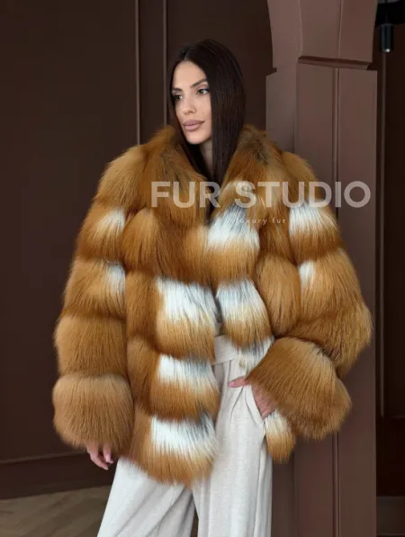 Короткая шуба из рыжей лисы - фото 11
