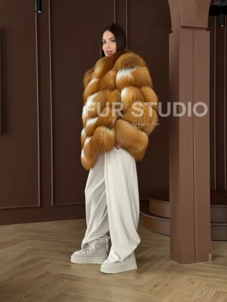 Короткая шуба из рыжей лисы - фото 8