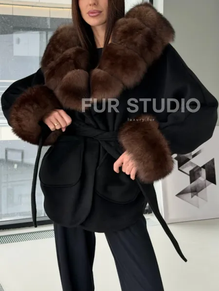 Пальто с капюшоном из финского песца - фото 2