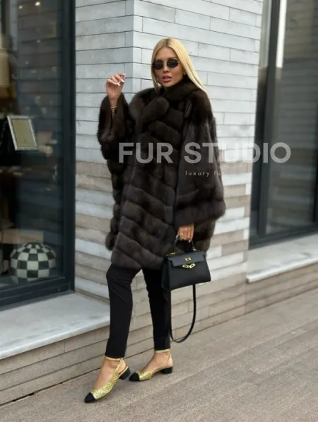 Шуба из натурального меха баргузинского соболя (седина 2) - фото 3