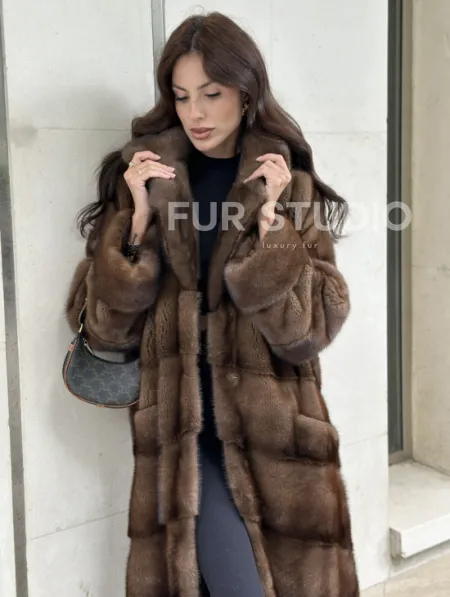 Норковая шуба NAFA соболиного натурального цвета - фото 3