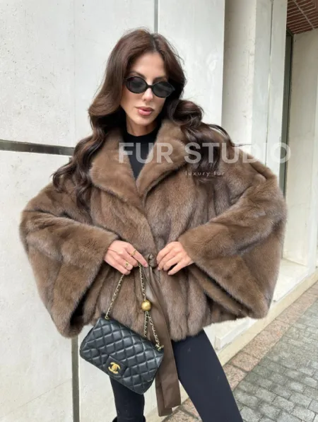 Шуба норковая автоледи - цвет соболь - фото 1