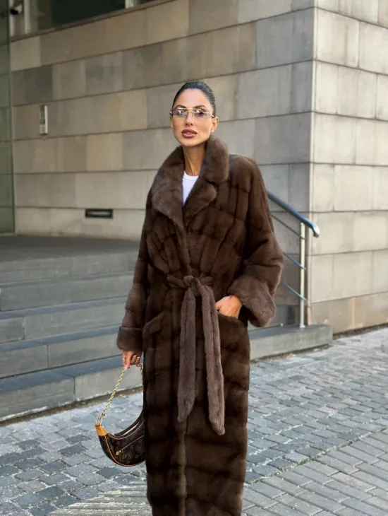 Шуба норковая английский воротник - цвет соболь - фото 6