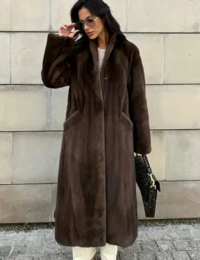 Норковая шуба, цельный мех PREMIUM COLLECTION VELVET - цвет соболь - фото 7