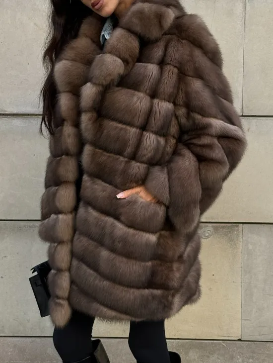 Меховое манто из баргузинского соболя с диагональной раскладкой, SILVER 1-2 - фото 2