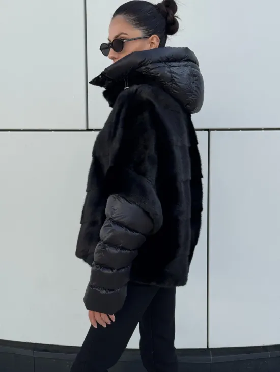 Курточка-жилет трансформер из меха норки с капюшоном - фото 5