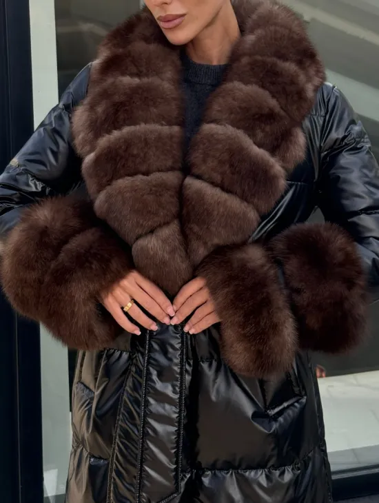 Зимний женский пуховик с воротником из меха финского песца - фото 1