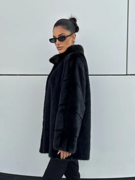 Норковая шуба полупальто из меха норки стойка воротник - фото 4