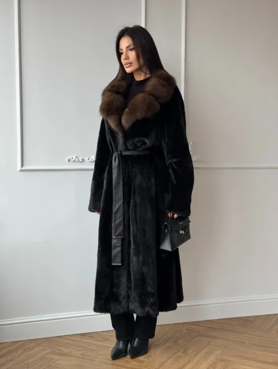 Шуба кимоно LUXURY FASHION из аукционной норки NAFA MINK с английским воротником из меха соболя - фото 7