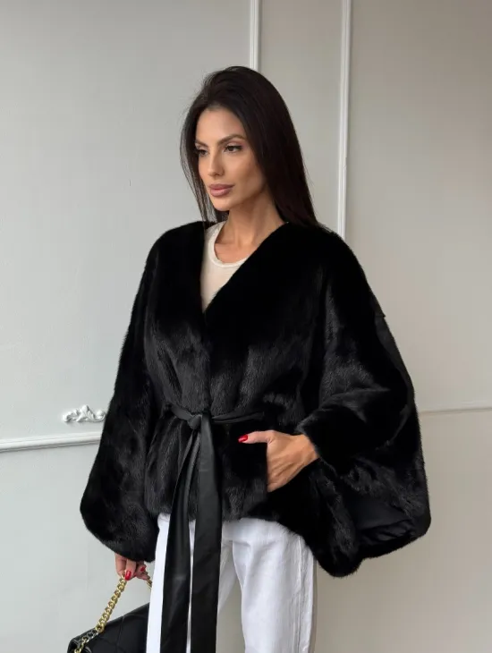 Черная натуральная норковая шуба летучка - фото 9