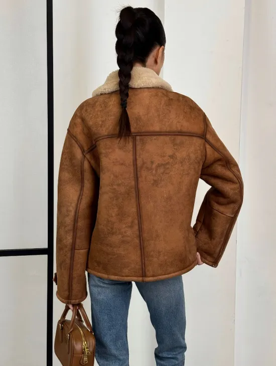 Зимняя короткая кожаная куртка из мериноса в стиле “Vintage” - фото 5