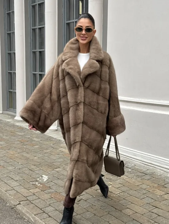 Норковая шуба Бохо из меха скандинавской норки Pastel (большие размеры) - фото 0