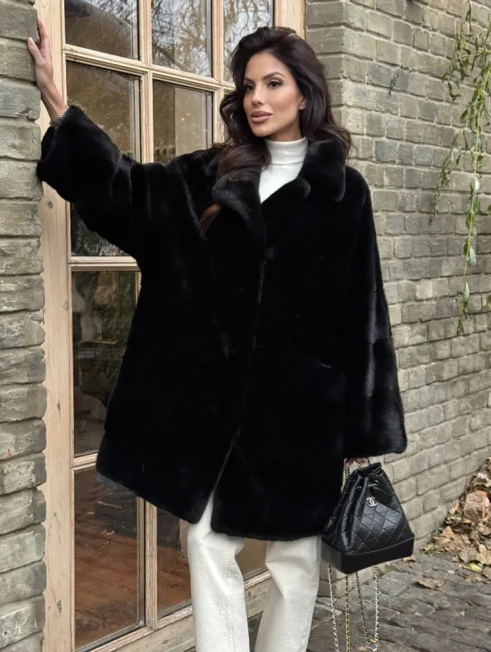 Меховое норковое полупальто из норки Blackglama с английским воротником - фото 5