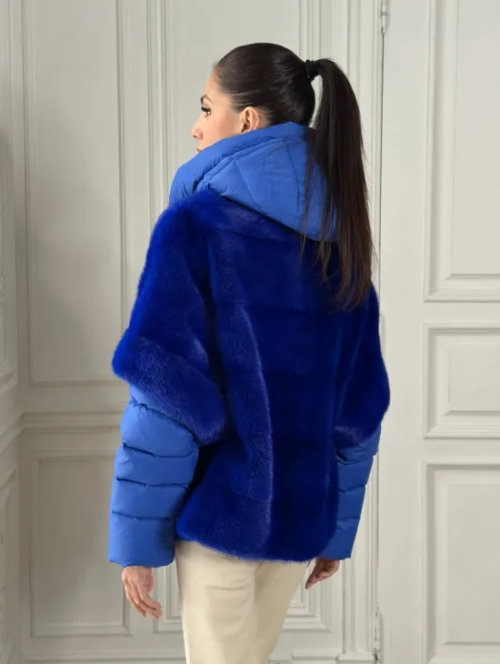 Женский пуховик - жилет норковый трансформер Electric Blue - фото 4