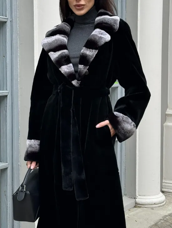 Шуба из стриженой норки с отделкой под шиншиллу - фото 2