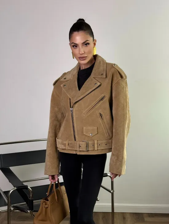 Косуха «Прямой Оверсайз» из мягкой кожи (замши) Camel - фото 9