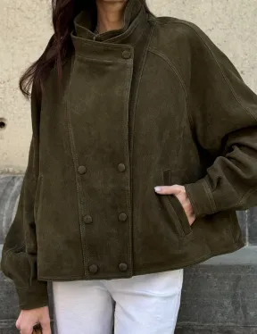 Женский замшевый блейзер - стойка воротник - фото 4