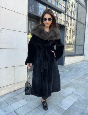 Норковая шуба с капюшоном из куницы -  BlackGlama - фото 1