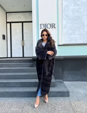 Длинная норковая шуба в цвете графит - фото 3