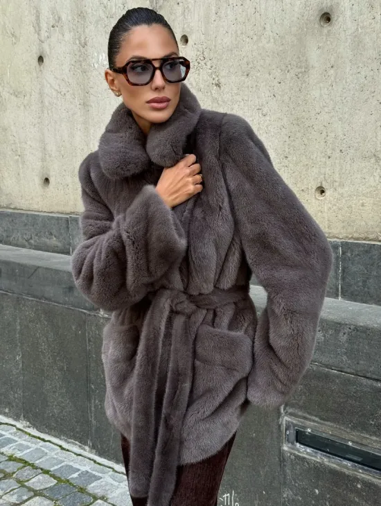 Норковая шуба лавандового цвета - VELVET - фото 1