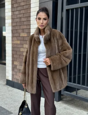 Шуба норковая пастель - стойка воротник - фото 9