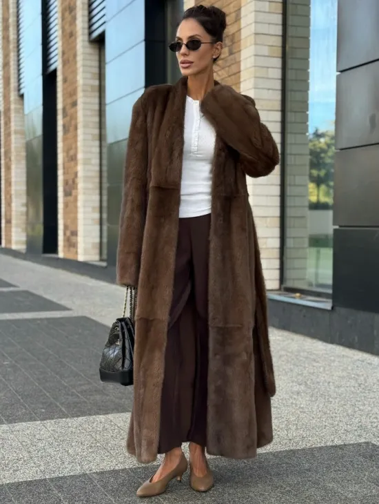Длинное норковое пальто - шуба в цвете соболь - фото 4