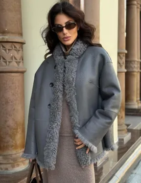 Дубленка серого цвета - двухсторонняя - фото 0