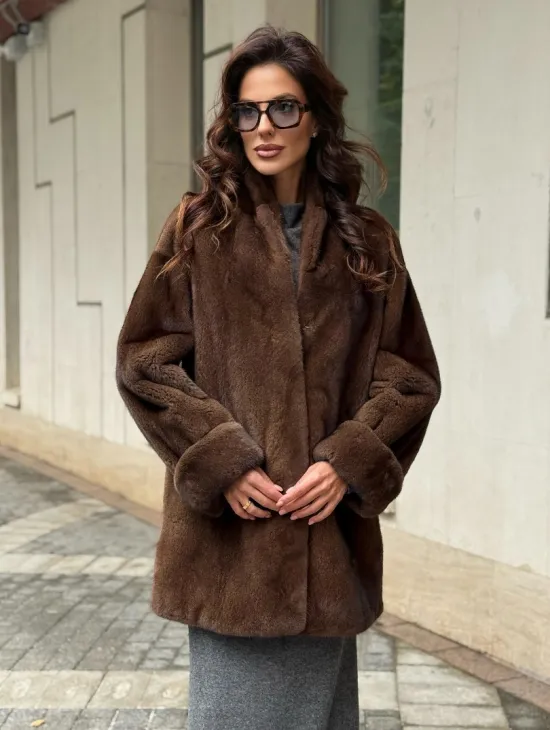 Коричневая шуба из норки - фото 8