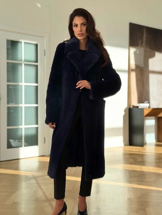 Норковая шуба темно-синего цвета - фото 0