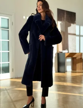 Норковая шуба темно-синего цвета - фото 5